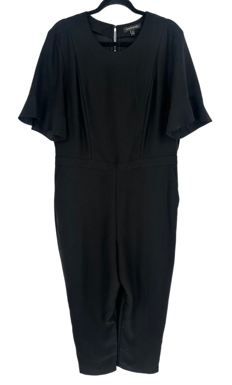 Banana Republic Black Jumpsuit‎ Flutter Sleeve Wide Leg Party Workwear Size 14 L